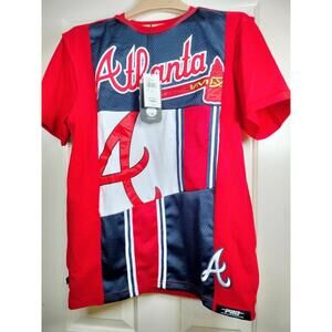 Pro Standard Atlanta Braves MLB Luxury Athletic Shirt Red Navy Mesh Patchwork M